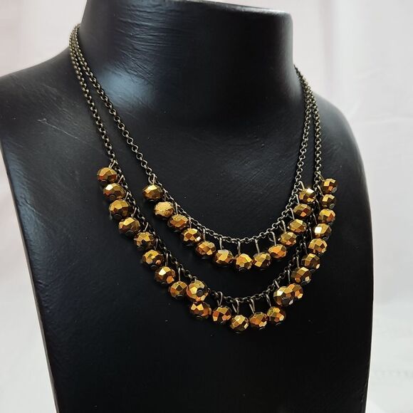 Double Strand Gold Glass Bead Necklace - Picture 2 of 6